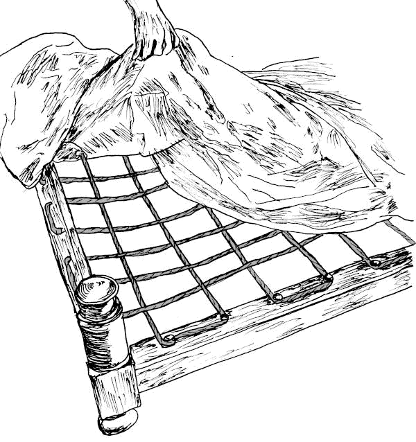 Sketch of ropes holding up a feather mattress.