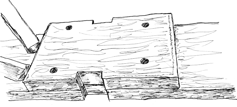 Detail sketch of the belly of the ropemaker's bench.