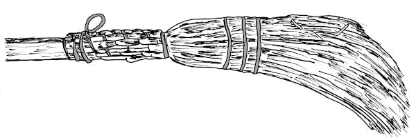 Sketch of a straw broom bound with twine.