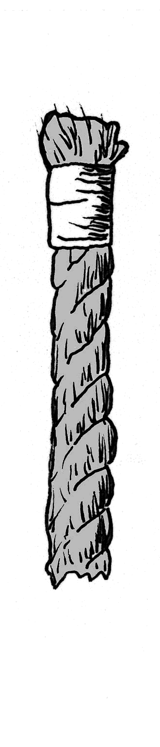 Sketch of a rope end with a common whipping to prevent fraying.