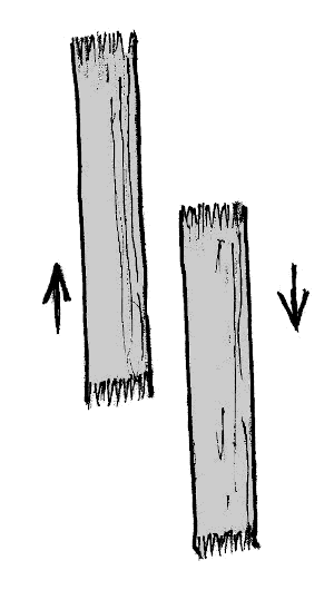 Sketch showing two fibers moving past each other with nothing holding them together.