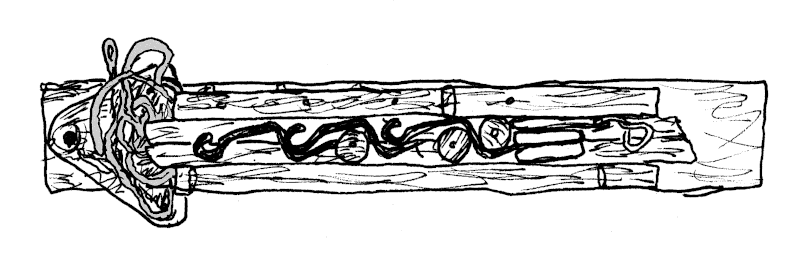 Sketch of the ropemaker's bench, knocked down, stacked, and ready to pack.