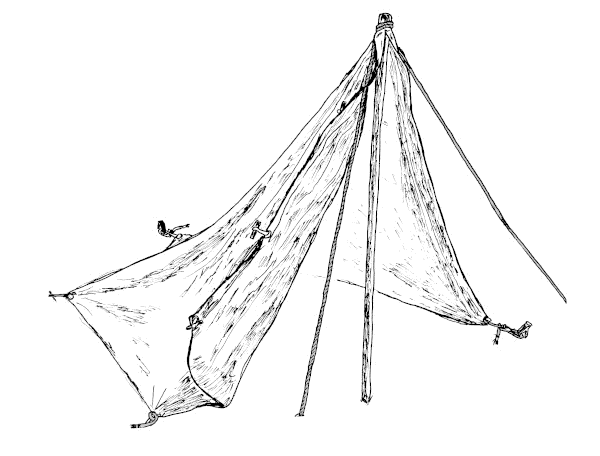Sketch a simple, one pole tent.