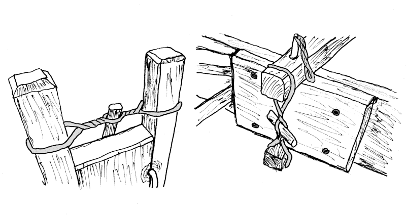 Sketch showing the top and bottom tourniquets, holding the jack to the bench.
